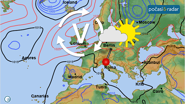 Předpověď synoptické situace nad Evropou, úterý 28. dubna: Počasí nadcházejícího týdne bude v Česku určovat oblast vysokého tlaku vzduchu – čeká nás tak stálé, slunečné a suché počasí.