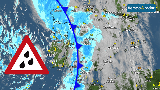 Un frente frío cruzó, de madrugada, la Península con precipitaciones abundantes en el centro. 