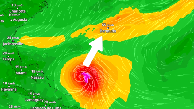 Ein tropischer Wirbelsturm nimmt Kurs auf die Bermuda Inseln.