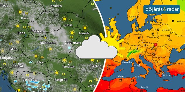 előrejelzett felhőkép és hőmérsékleti maximumok