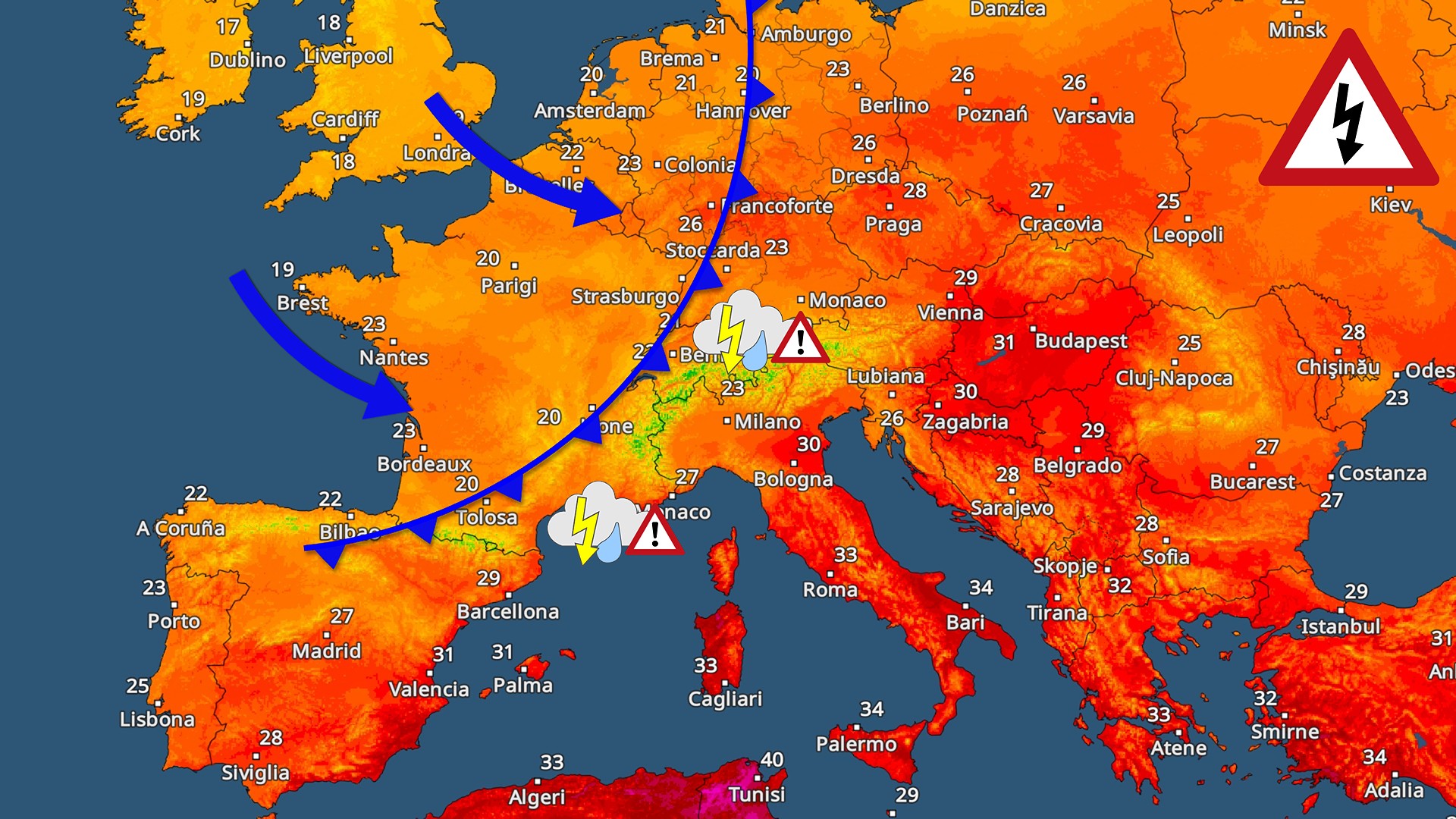 Tracollo termico con forti temporali