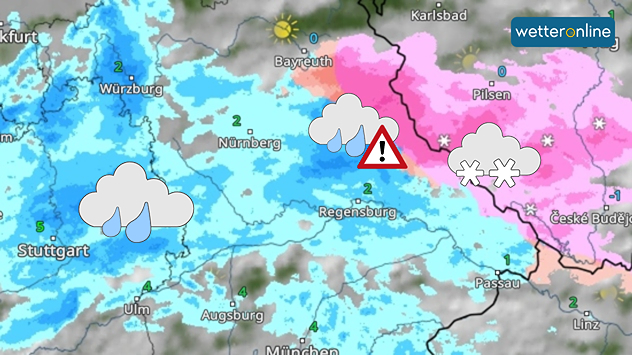 WetterRadar zeigt gefrierenden Regen.