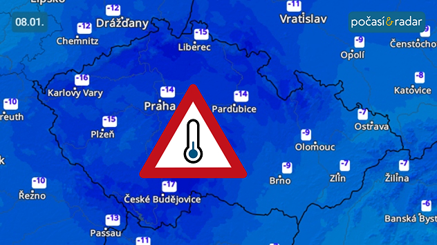 Předpověď minimálních teplot v Česku na čtvrtek 8. ledna: Česko čekají v tomto týdnu velice mrazivé noci – minimální teploty budou často klesat pod −10 °C.