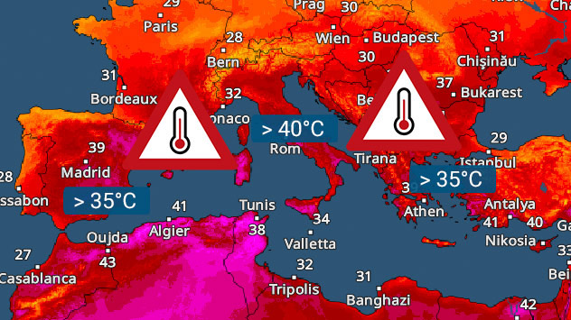 Währenddessen werden die Temperaturen im Mittelmeerraum immer unerträglicher. 