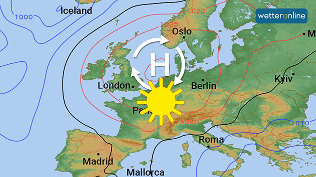Grafik zeigt Drucklage: Hoch liegt über Mitteleuropa