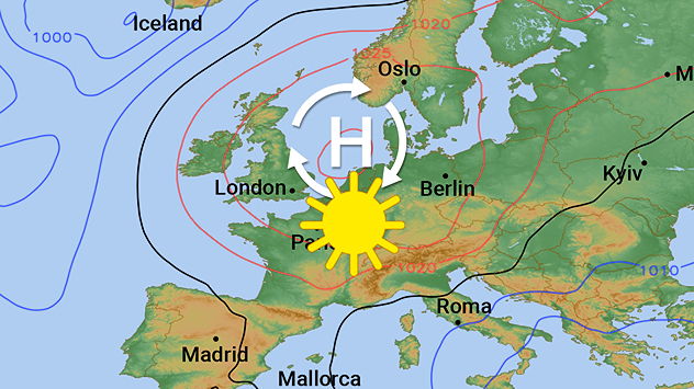 Grafik zeigt Drucklage: Hoch liegt über Mitteleuropa