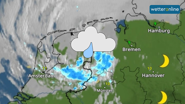 WetterRadar zeigt Regen im Nordwesten