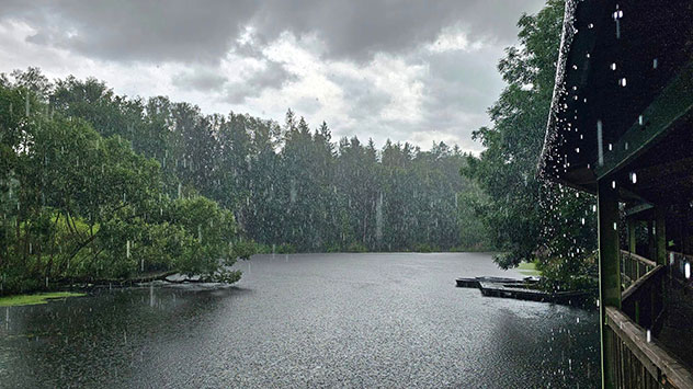 Die Saale im Süden Thüringens ist bei dem vielen Regen gut gefüllt. 