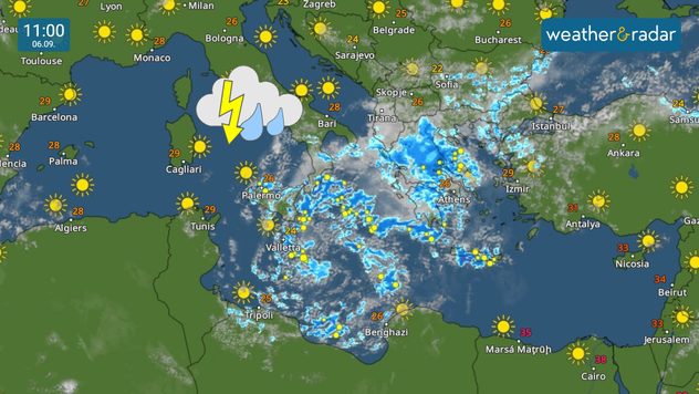 WeatherRadar of storms over Greece