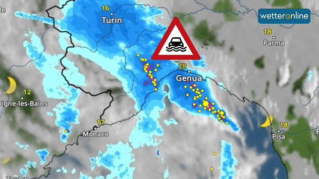 WetterRadar von Sonntagnacht zeigt Gewitterkomplex in Ligurien