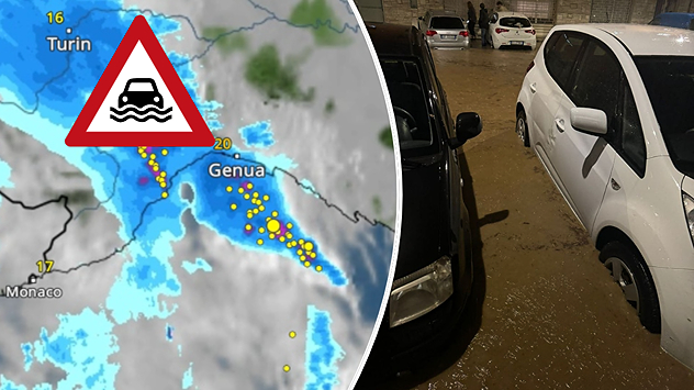 Unwetter in Italien: WetterRadar zeigt kräftige Gewitter - Autos in Kairo Montenotte im Wasser
