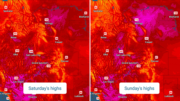 Saturday & Sunday's highs