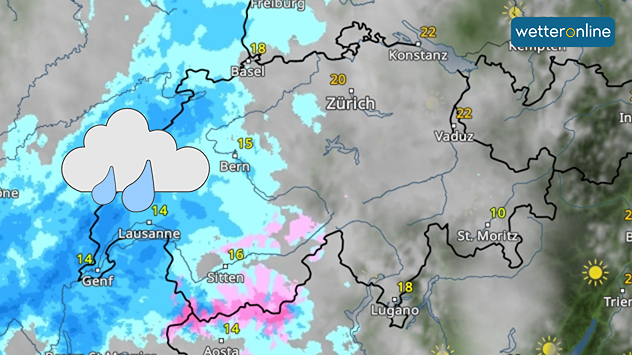 WetterRadar zeigt Regen in der Westschweiz