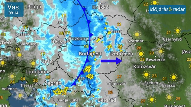 Csapadék előrejelzés vasárnapra