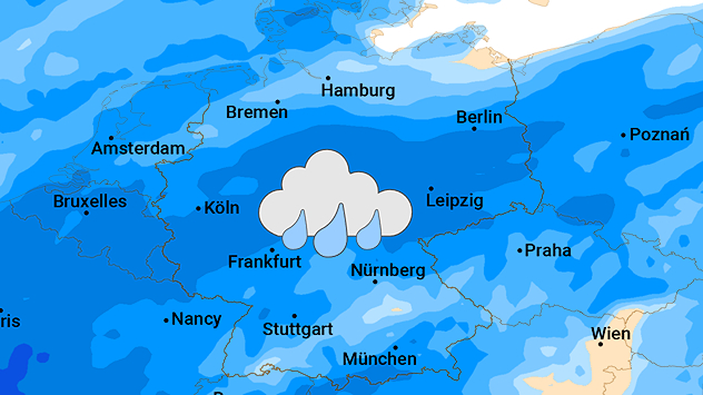 Vor allem im mittleren Deutschland können bis zur Wochenmitte über 30 Liter Regen pro Quadratmeter zusammenkommen.