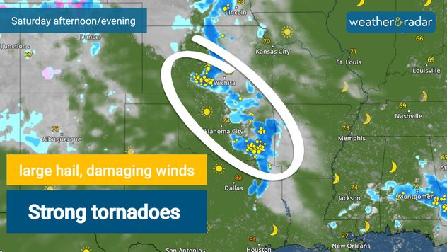 Saturday's severe risk includes damaging winds, large hail and strong tornadoes.