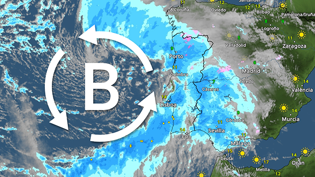 Meteored España @MeteoredES · 20m ¡Guau! 🤯 Así ha llegado la #BorrascaMarta a Portugal y España. Las lluvias están siendo fuertes y muy extensas en el suroeste peninsular, una zona que está en una situación delicada.