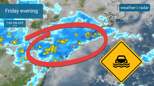 Flash flooding is possible Friday evening along the Southeast Coast into central South Carolina.