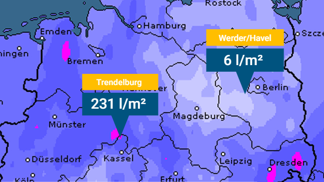 Karte des bisher im August gefallenen Niederschlags