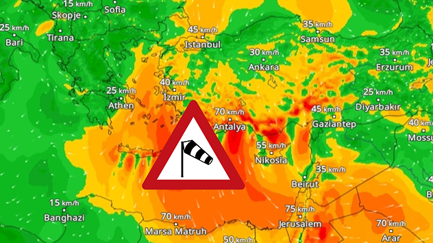 WindRadar: Stürmische Nordwinde im östlichen Mittelmeerraum