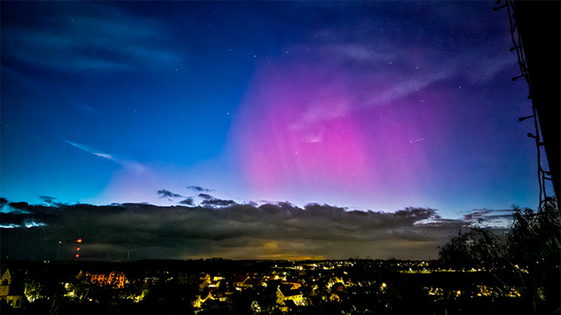 Polarlichter über  Helbra in Sachsen-Anhalt. 