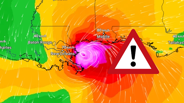 WindRadar met een orkaan voor de Amerikaanse Golfkust en windsnelheden tot 120 kilometer per uur.