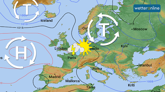 Bodendruckkarte mit Tiefs und Hoch