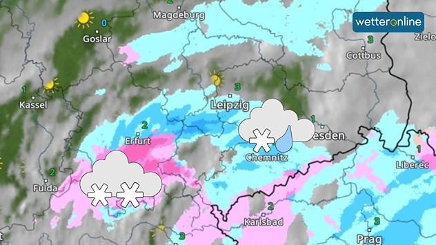 WetterRadar zeigt Schnee in Thüringen