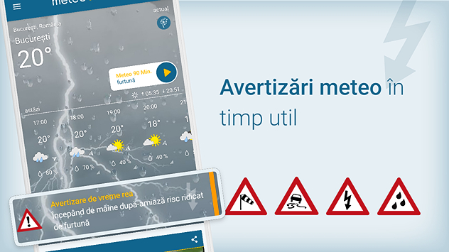 Avertizări meteo în timp util, în aplicația Meteo & Radar