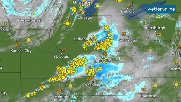 WetterRadar zeigt Gewitterkomplexe 