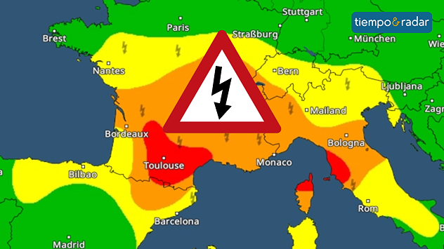Riesgo de tormentas desde los Pirineos hasta el Adriático.