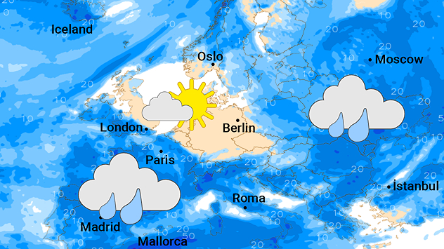 Rund um Deutschland ist es in den nächsten 7 Tagen sehr nass. Bei uns dagegen trocken.