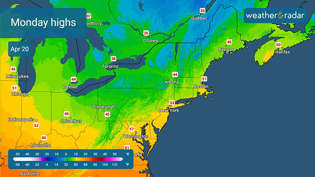 High temperatures look more like March than late April on Monday.