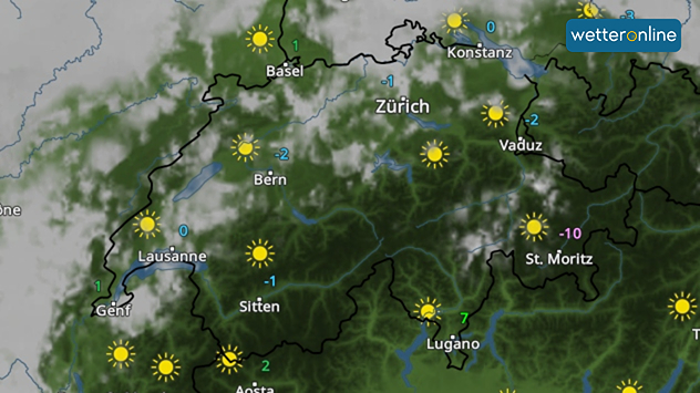 Das WetterRadar zeigt recht sonniges Wetter in der Schweiz