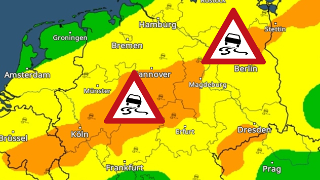 Die Warnkarte zeigt, wo es bald glatt wird.