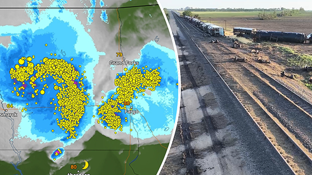 Enderlin, N.D., severe tornado outbreak &amp; train derailment image captured by WxChasing.