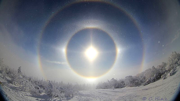 Eisnebel-Halo im Erzgebirge, aufgenommen im Jahr 2014