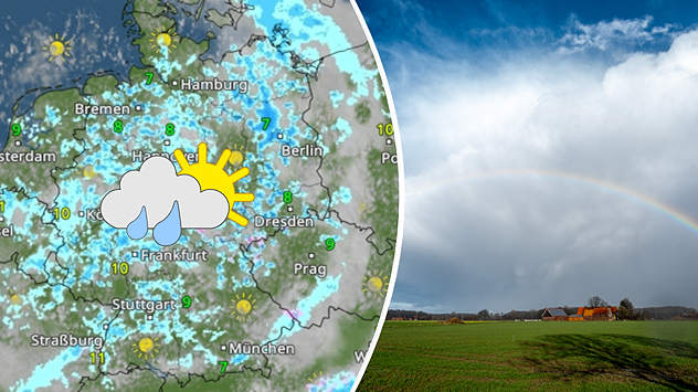 Das WetterRadar für Montagnachmittag zeigt landesweit etliche Schauer.