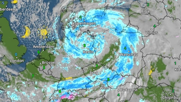 TELSE kringelt sich ein - Tiefdruckspirale im WetterRadar