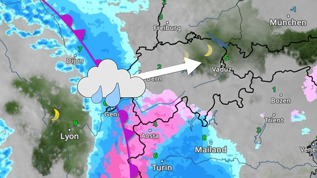 Das WetterRadar zeigt eine Wetterfront über der Westschweiz.