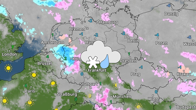 WetterRadar für Samstag zeigt gebietsweise etwas Schnee oder Regen in Deutschland.
