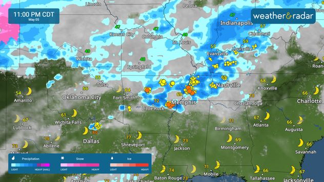 El riesgo de fenómenos meteorológicos extremos de mañana se extiende desde el noreste de Texas hasta el oeste de Tennessee, y el mayor riesgo se concentra en Arkansas.