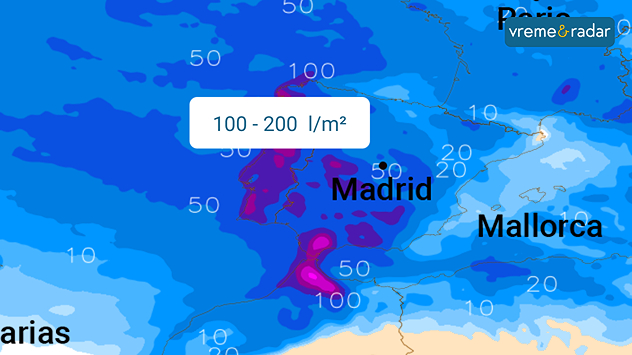 Suma padavina na Iberijskom poluostrvu