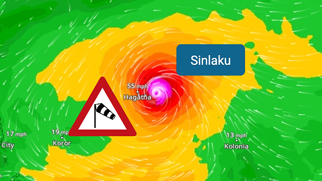 Wind map showing a section of the Pacific Ocean.