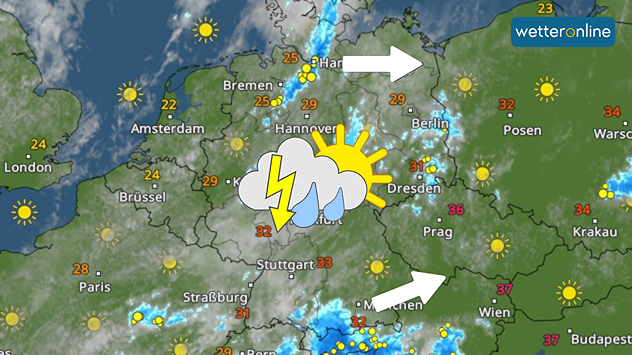 Am Abend kann es sowohl im Nordwesten, als auch in Südbayern gewittern..