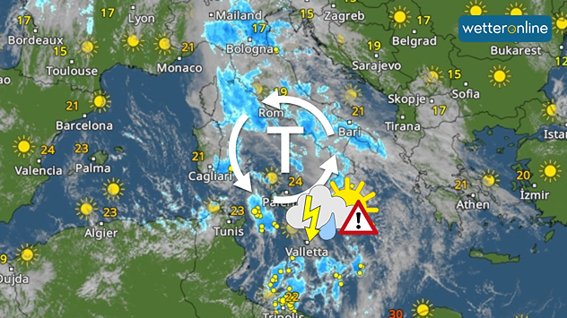 WetterRadar: Ein kräftiges Tief treibt derzeit sein Unwesen über dem Mittelmeer.