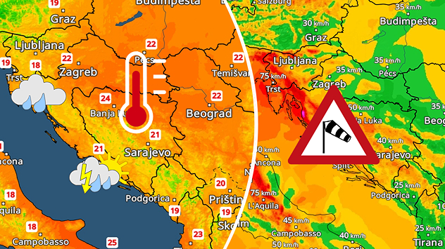 Kišovitiji Jadran. Istočnije sunčanije