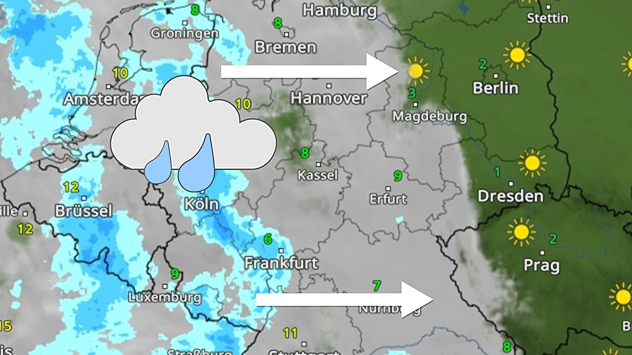 WetterRadar zeigt Regenband im Westen