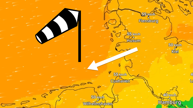 WindRadar zeigt kräftigen Wind an der Nordsee