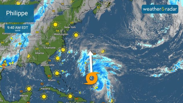 Philippe estará pasando al oeste de Las Bermudas el viernes trayendo fuertes lluvias y vientos. 
